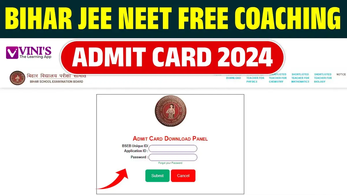 Bihar JEE Neet Free Coaching Admit Card 2024